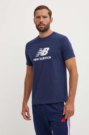 New Balance pamut póló Sport Essentials sötétkék, férfi, nyomott mintás, MT41502NNY