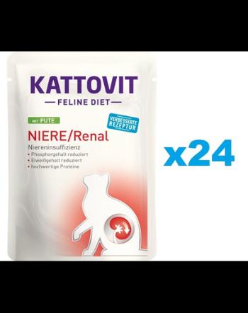 KATTOVIT Feline Diet Niere/Renal hrana umeda dietetica pentru pisici cu afectiuni ale rinichilor, curcan 24 x 85 g