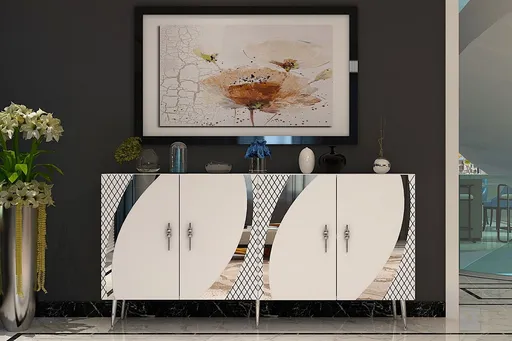 Consola, Hanah Home, Hook KB150, 150x75x35 cm, Alb / Argintiu