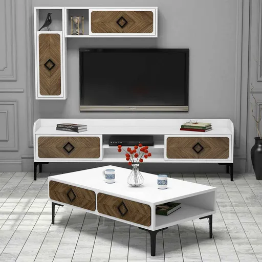 Set mobilier living, Hanah Home, Samba, Alb/Maro
