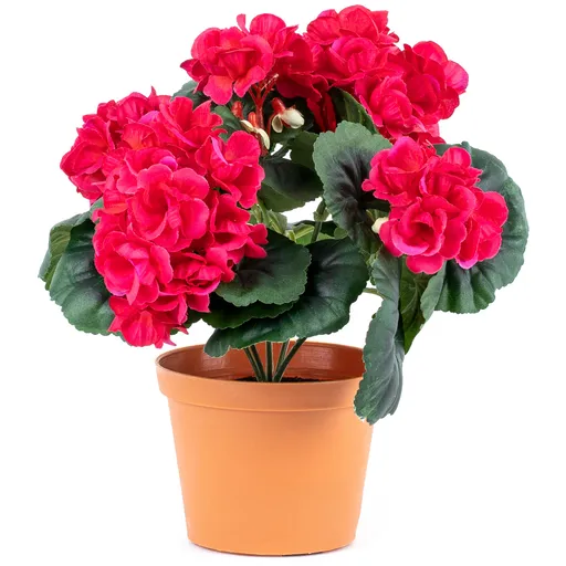 Floare artificială Mușcate în ghiveciroz, 26 x 10 x 10 cm, roz