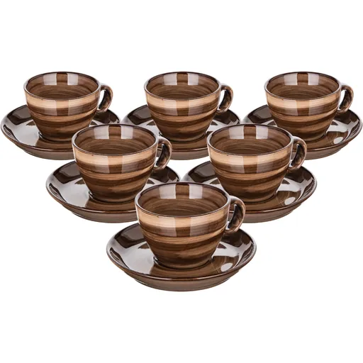 Set de 6 cești și farfurii Banquet PALAS, 90 ml, maro, maro