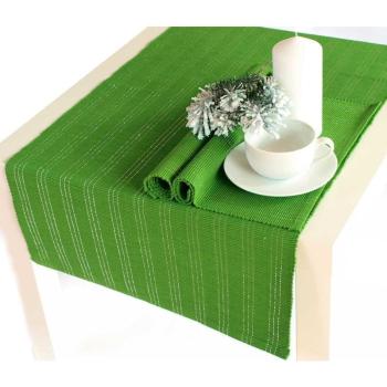 Prostírání bavlněné, Proužky, zelené, obdélník, 40 x 120 cm