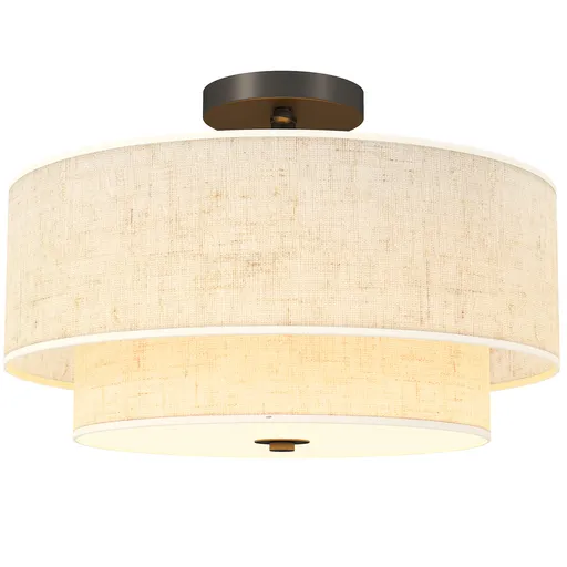 HOMCOM Plafonieră, Pendul decorativ cu două abajuri din pânză, Crem | Aosom Romania