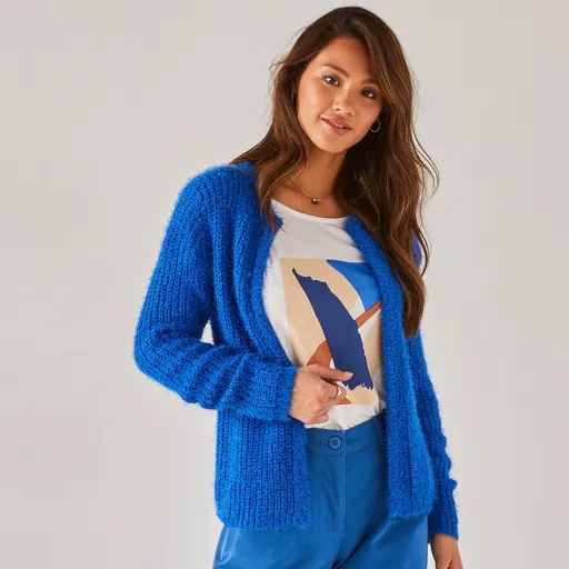 Cardigan scurt din material tricotat cu grămadă