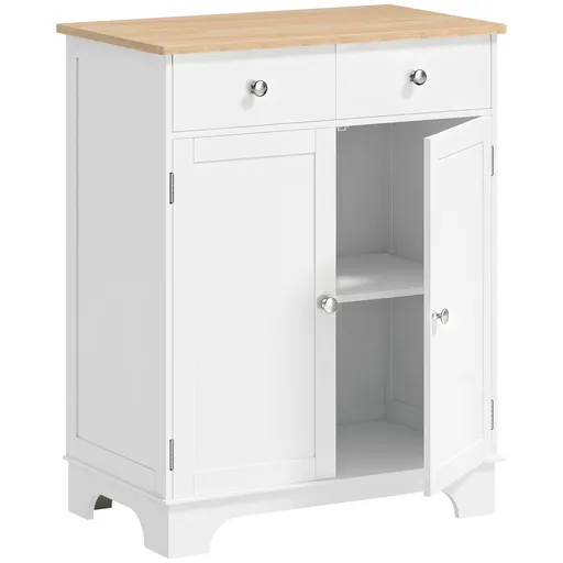 HOMCOM Bufet de Bucătărie cu Dulap 2 Uși și 2 Sertare, Alb și Lemn | Aosom Romania