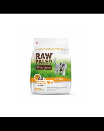 VETEXPERT Raw Paleo Kitten Turkey&amp;Chicken Mancare uscata pisoi, cu curcan si pui 250 g