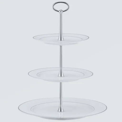 Suport prajituri cu 3 nivele Aura Silver, Ambition, 34x27 cm, portelan