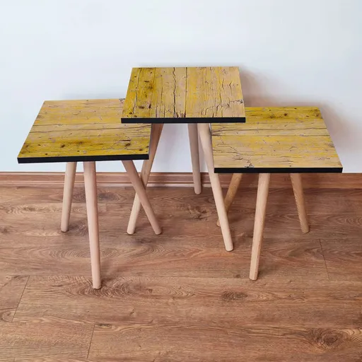 Set masute 3 piese, Hanah Home, 3Shp127, Galben/Maro