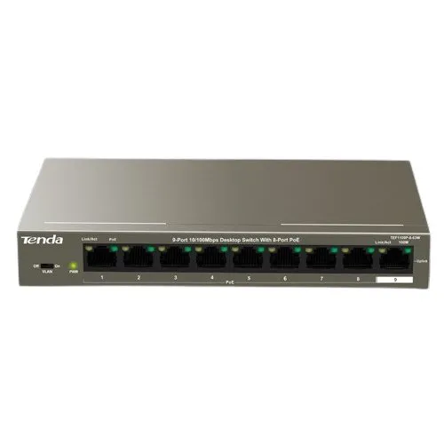 Switch TENDA TND-TEF1109P-8-63W, 8 porturi PoE, 1 port uplink RJ45, 10/100Mbps