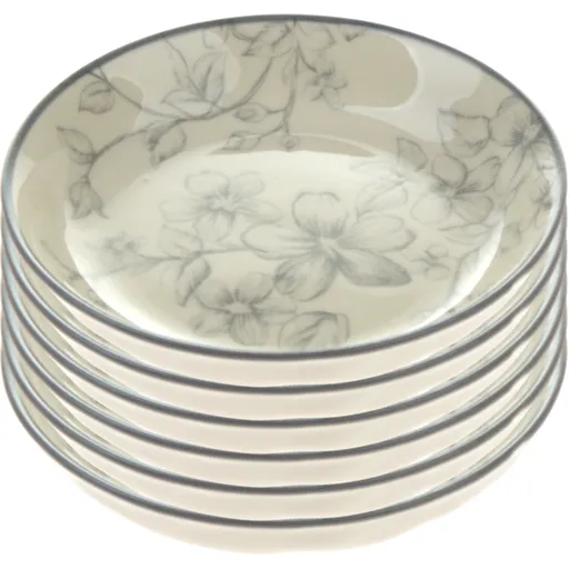 Set de 6 farfurii de desert Flori delicate 10 cm, gri, gri