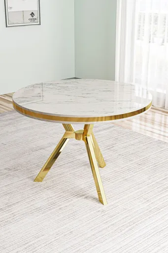 Masa, Hanah Home, Mos, 90x74x90 cm, Marmură albă/aur