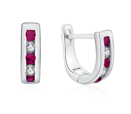 MOISS Cercei eleganți din argint cu zirconi clari și fucsia E0000176