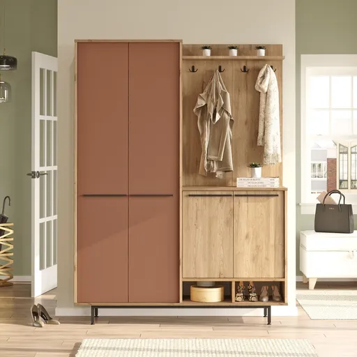 Cuier de perete, Hanah Home, OS1-SK, 147.4x195.6x35.5 cm, Stejar / Tigla Roșu