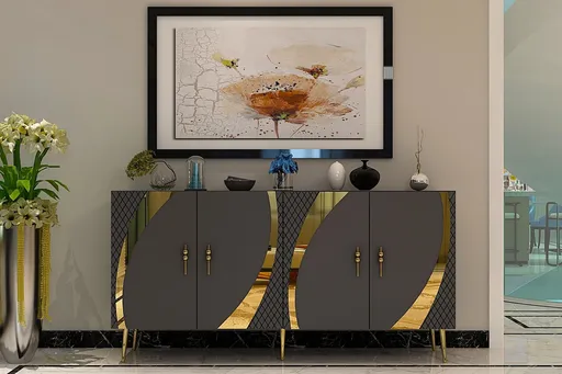 Consola, Hanah Home, Hook KB150, 150x75x35 cm, Antracit / Aur