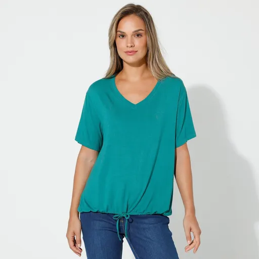 Tricou cu decolteu în V de culoare solidă cu cordon de strângere