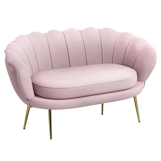 HOMCOM Canapea de 2 Locuri cu Brațe, Canapea Modernă cu Șezut Căptușit pentru Dormitor și Sufragerie, 130x77x77 cm, Roz | Aosom Romania