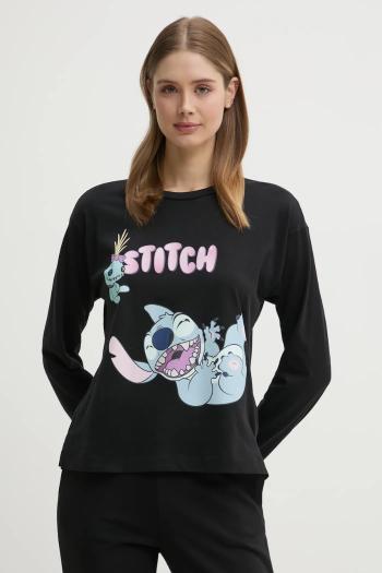 Pyžamové tričko s dlhým rukávom United Colors of Benetton LILO&STITCH čierna farba, 3Y5E3M07D