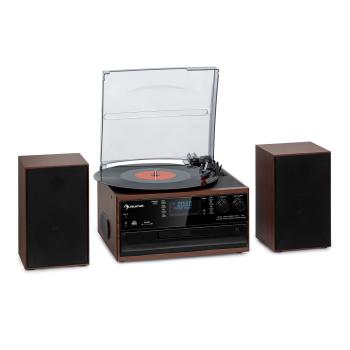 Auna Oakland DAB Plus, sistem stereo retro, DAB+/FM, funcție BT, vinil, CD player, casetofon, inclusiv și difuzoare