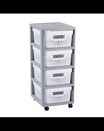 Dulap pe roti CURVER KNOCK DOWN gri/alb, 4 x 11 L