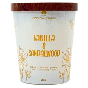 Lumânare Arome în sticlă cu capac metalic 255gVanilla & Sandalwood, galben