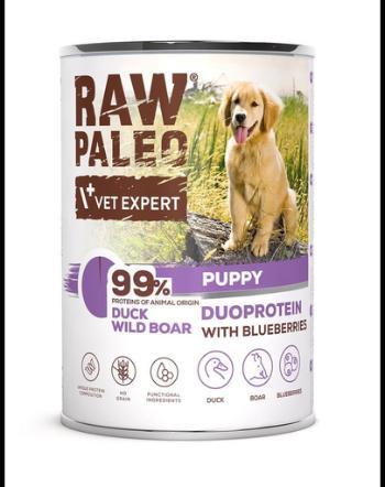 Conserva hrana umeda pentru catei RAW PALEO Duck&amp;Boar Puppy 400g rata si mistret