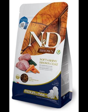 FARMINA N&amp;D Brown Dog Puppy Medium Maxi Lamb, Spirulina, Carrot 2 kg Mancare catei cu blana inchisa la culoare