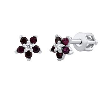 Silvego Cercei argintii floricele Saskia cu rubin sintetic și briliance Zircon SILVEGOB70459BDR