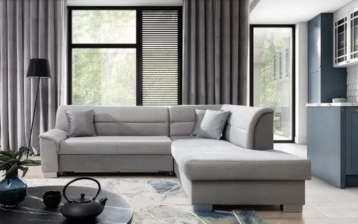 Coltar extensibil dreapta 4 locuri ELTAP, BR19, Bergen, 247x214x83 cm, lemn/poliester, gri deschis