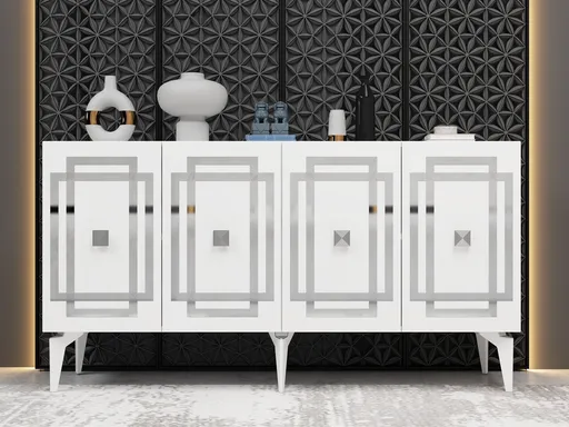 Consola, Hanah Home, Lotus, 150x79x40 cm, PAL , Alb / Argintiu