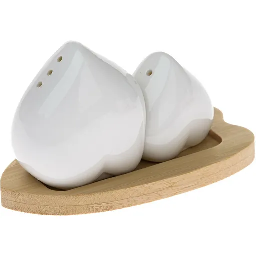 Solniță și piperniță din porțelan cu suport Inimioare