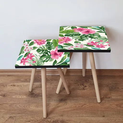 Set masute 2 piese, Hanah Home, 2Shp192, Roz/Verde/Alb