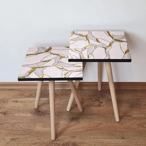 Set masute 2 piese, Hanah Home, 2Shp107, Roz / Auriu / Gri