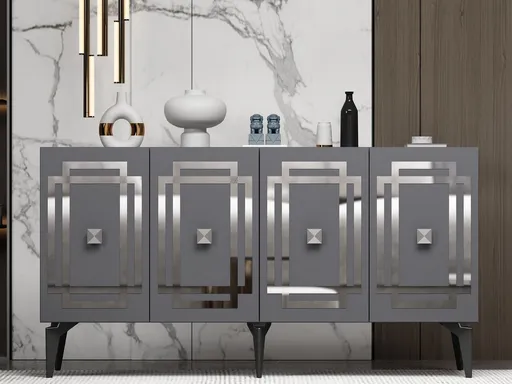 Consola, Hanah Home, Lotus, 150x79x40 cm, PAL , Antracit / Argintiu