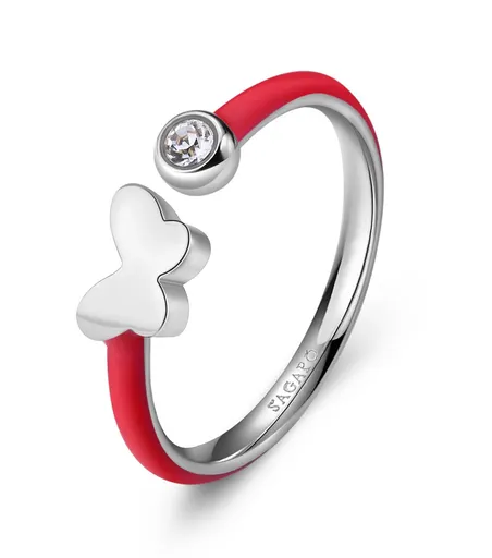 S'Agapõ Inel din oțel cu smalț roșu Fluture Vibes SVB66