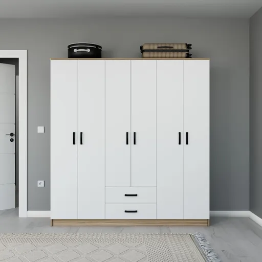 Dulap pentru haine, Hanah Home, Yaman 1600-75, 180x190x45 cm, Nuc deschis