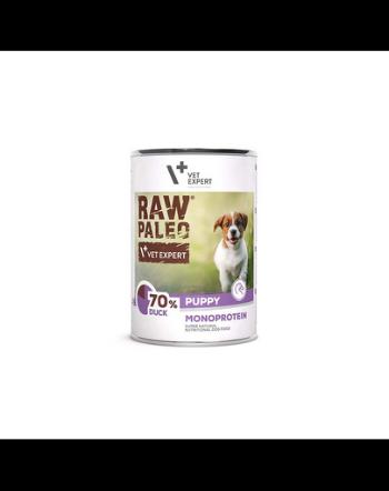 VETEXPERT Raw Paleo Duck Puppy Can Conserva hrana umeda pentru catei, cu rata 400g