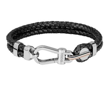 Hugo Boss Brățară fashion dublă din piele neagră 1580699 19 cm