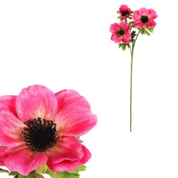 Umelá kvetina Sasanka, 3 kvety, tmavoružová, 15 x 15 x 55 cm