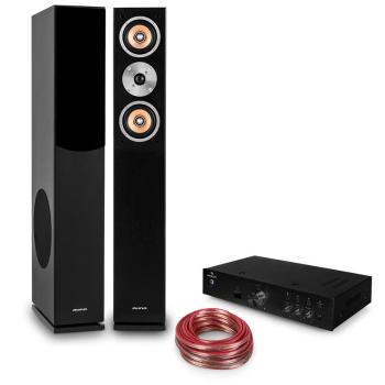 Auna Set Hifi "Negru Brilliant" | Turnul difuzor | Amplificator Hi-Fi | cablu