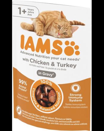 IAMS Cat Adult All Breeds Chicken &amp; Turkey In Gravy Hrana umeda pentru pisici adulte, cu pui si curcan 85 g