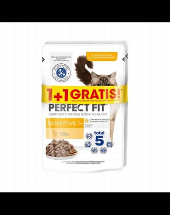 PERFECT FIT Sensitive 1+ plicuri hrana pisici 2x85 g pui in sos