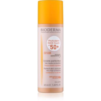 Bioderma Photoderm Nude Touch fluid tonifiant de protecție pentru piele mixtă și grasă SPF 50+ culoare Light Colour 40 ml