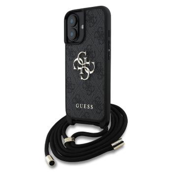 Guess PU 4G Metal Logo Crossbody Strap iPhone 16 hátlap tok, fekete