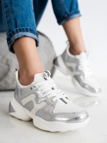 Trendy adidași albi pentru femei de argint fără toc