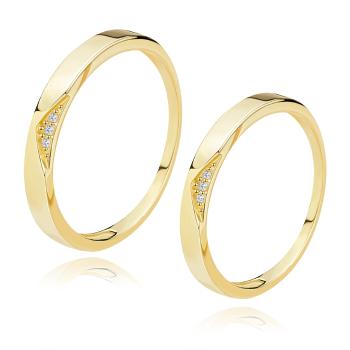 Obrúčky v žltom zlate 585 - tri číre brilianty v trojuholníkovom výreze - Veľkosť: 49 mm