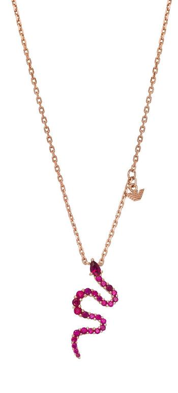 Emporio Armani Colier placat cu aur pentru femei Șarpe cu zirconii fucsia EG3613221