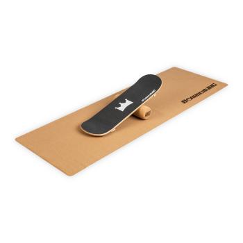 BoarderKING Indoorboard Skate, placă pentru echilibru, covor, cilindru, lemn / plută, negru