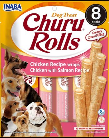 INABA Churu Rolls Chicken 8x12g rolls cu pui si somon pentru caini