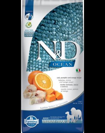 FARMINA N&amp;D Dog Ocean Adult Medium &amp;Maxi Hrana uscata pentru caini de talie medie si mare, cu cod si dovleac 12 kg